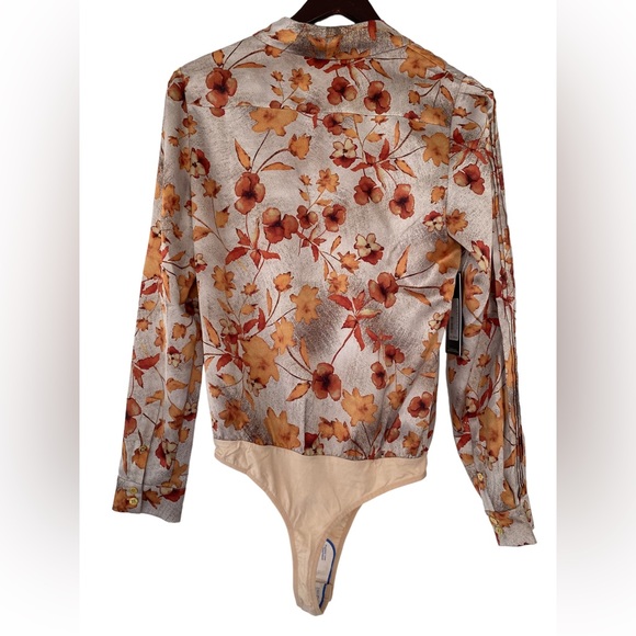 Marciano Fall Leaves Pattern Satiny Bodysuit - Size M - Picture 9 of 15